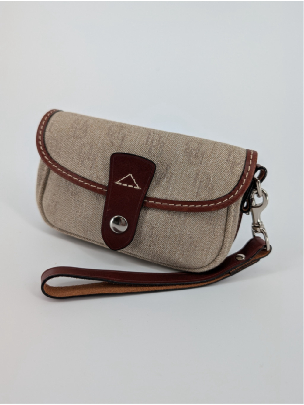 Dooney & Bourke Oncour Tweed Flap Wristlet Tan Brown Leather Trim